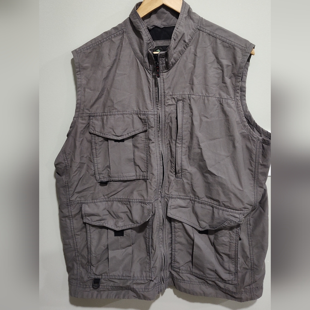 Red Head Brand Co Men’s Utility Outdoor Fishing Hunting Full Zip Vest L Gray